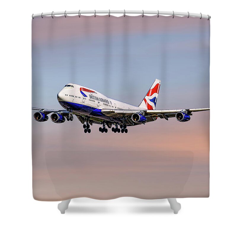 British Shower Curtain featuring the mixed media British Airways Boeing 747-400 by Smart Aviation