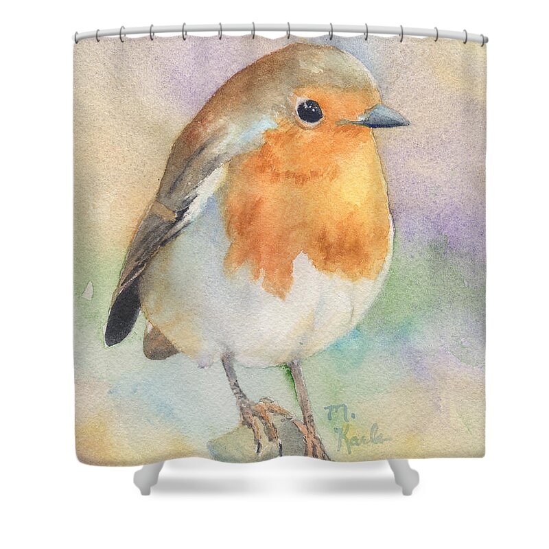 Bird Shower Curtain featuring the painting British Robin by Marsha Karle