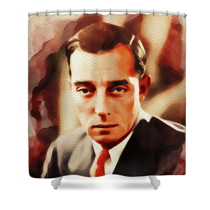 Buster Shower Curtain featuring the painting Buster Keaton, Hollywood Legend #1 by Esoterica Art Agency