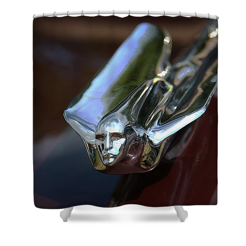  Shower Curtain featuring the photograph Cadillac - 1949 Winged Woman Hood Ornament by Yvonne Wright
