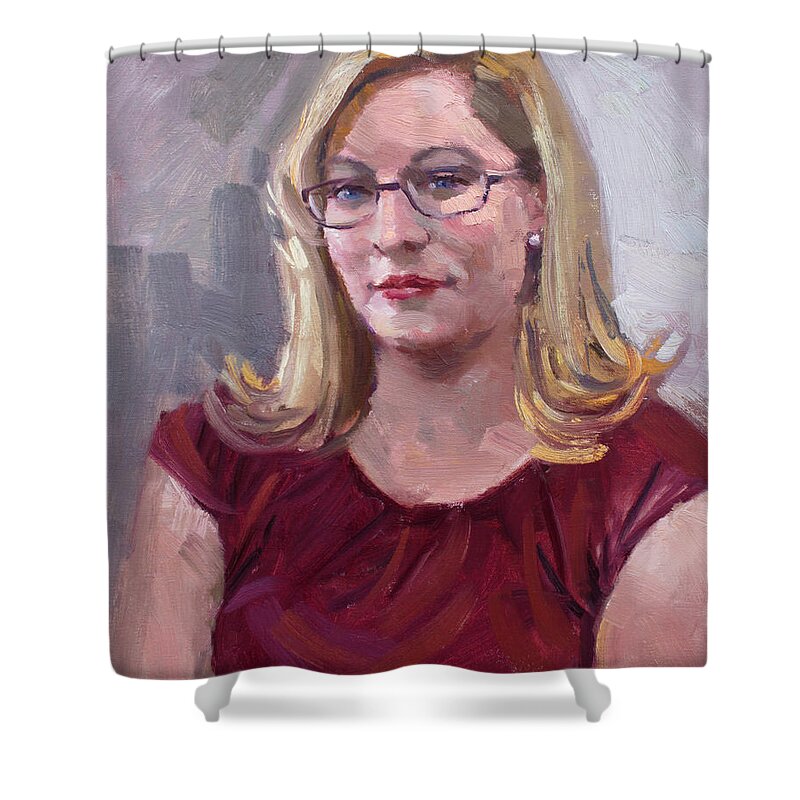 Portrait Shower Curtain featuring the painting Caedyn #1 by Ylli Haruni