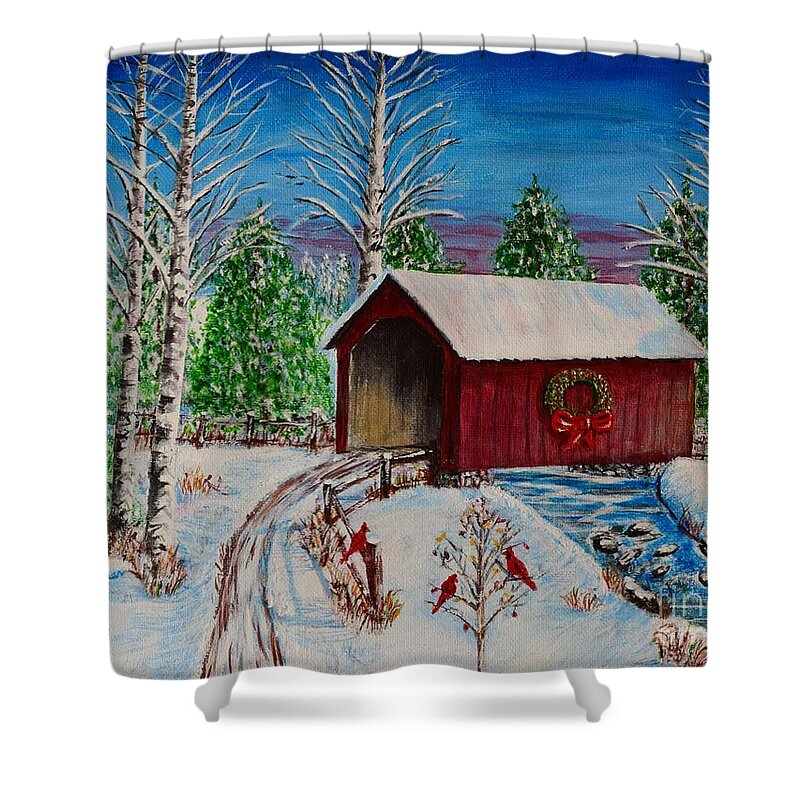 Snow Shower Curtain featuring the painting Christmas Bridge #1 by Melvin Turner