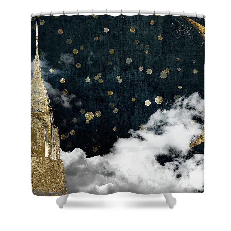 New York City Shower Curtain featuring the painting Cloud Cities New York by Mindy Sommers