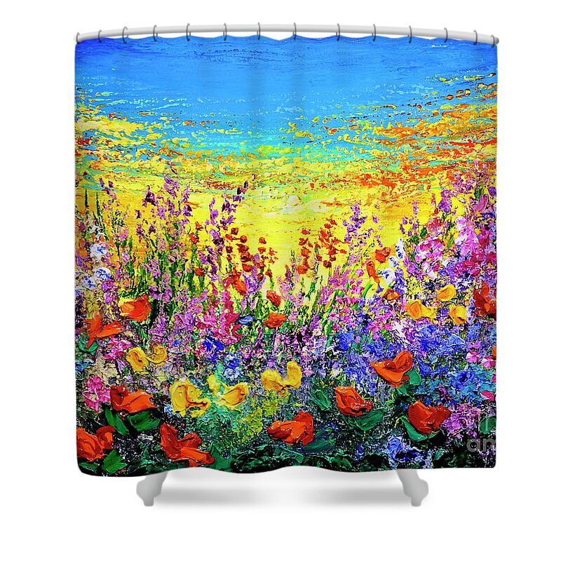 Sunset Shower Curtain featuring the painting Color My World #2 by Teresa Wegrzyn