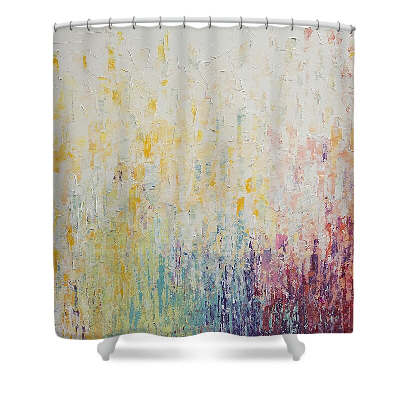 Rainbow Shower Curtain featuring the painting ColorBox Garden by Linda Bailey
