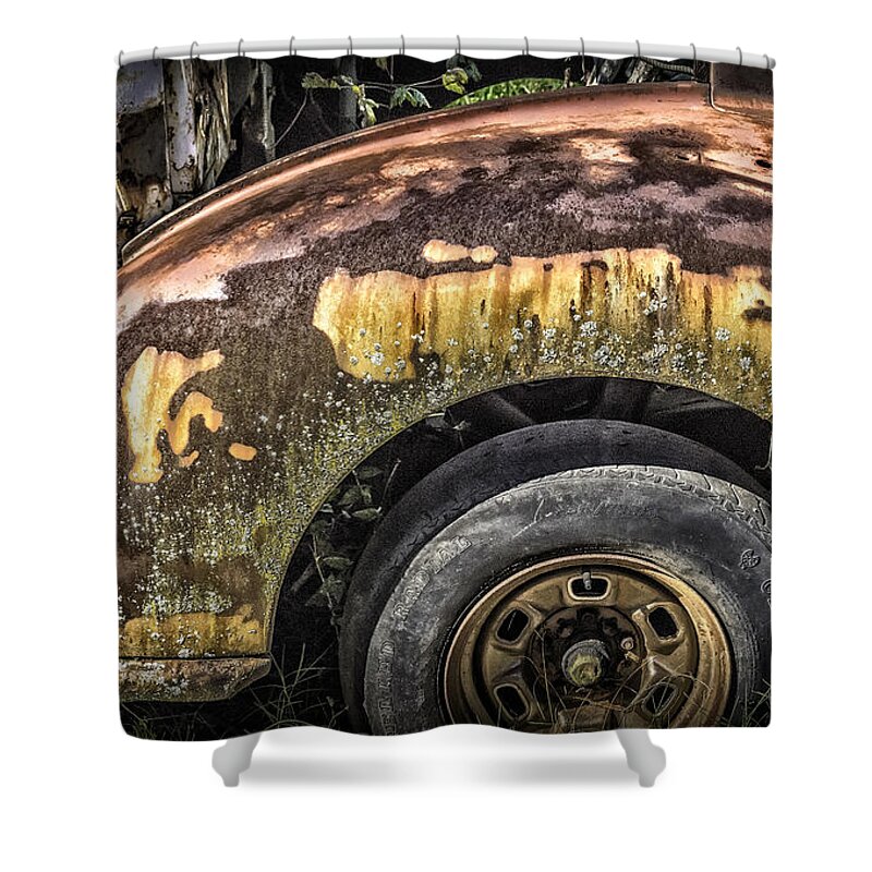 Colorful Shower Curtain featuring the photograph Colorful Rusty Old Fender by Walt Foegelle