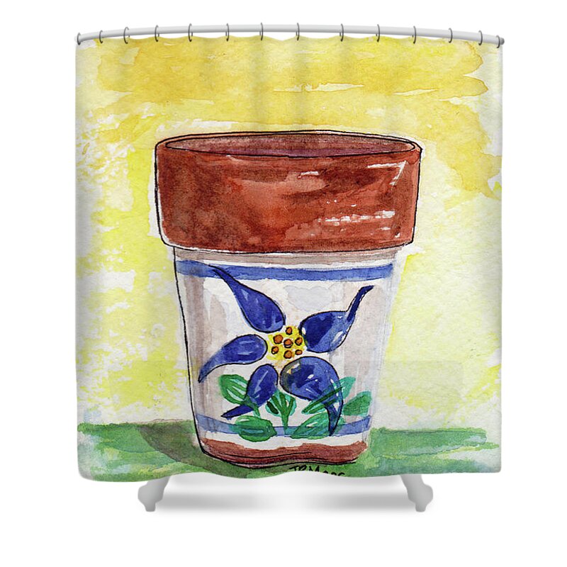 Colorado Columbine Shower Curtain featuring the painting Columbine Container #2 by Julie Maas
