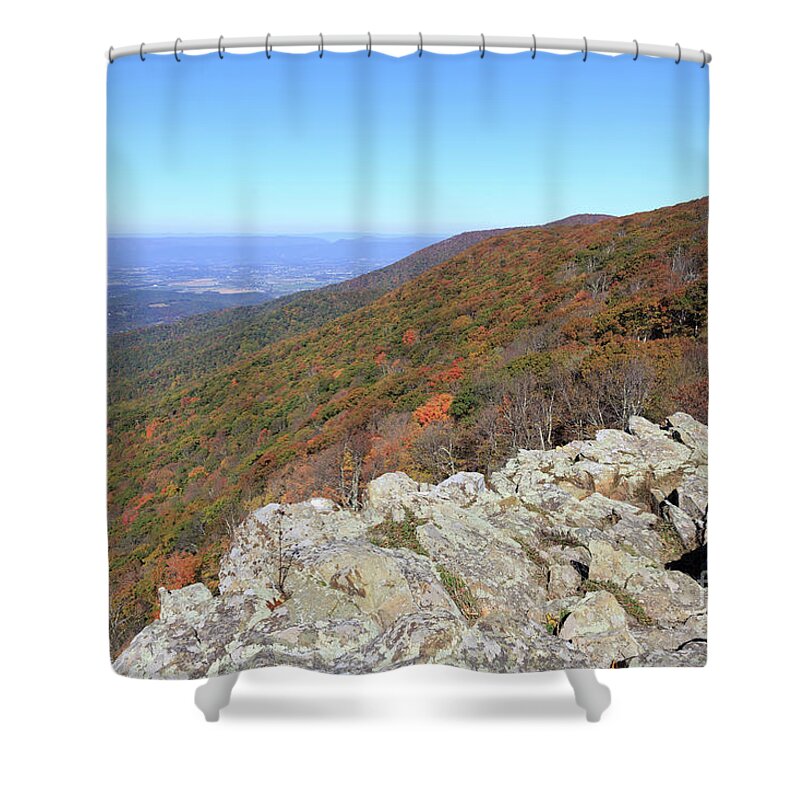 Crescent Rock Overlook Shower Curtain featuring the photograph Crescent Rock Overlook on Skyline Drive in Shenandoah National Park #1 by Louise Heusinkveld