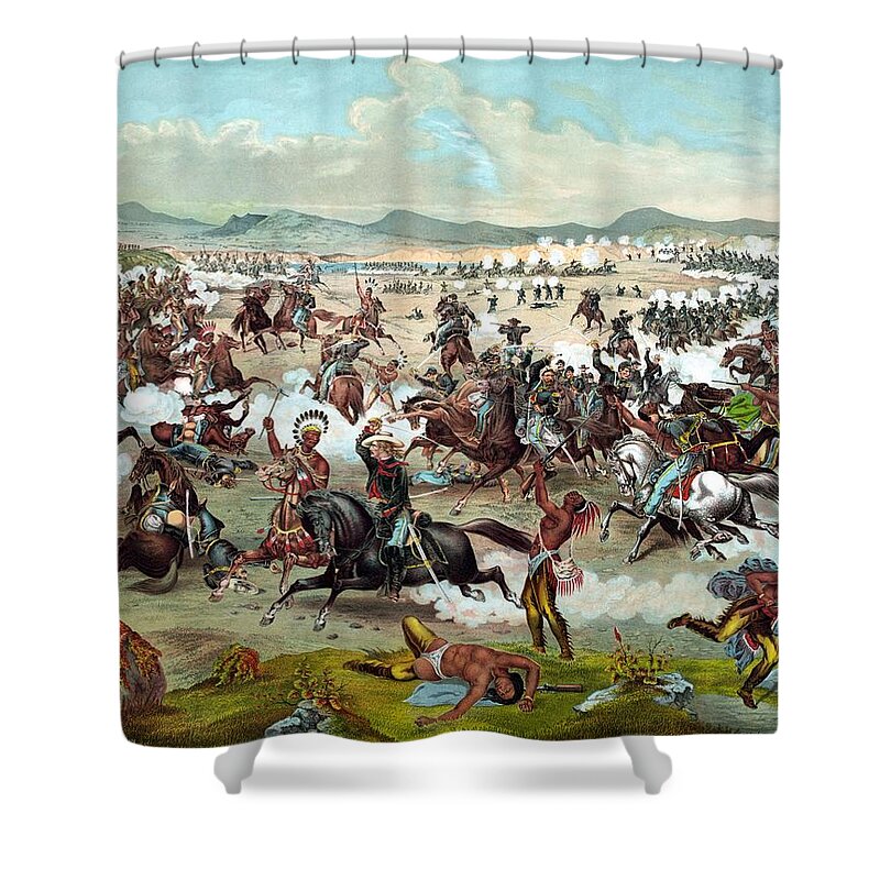 General Custer Shower Curtain featuring the painting Custer's Last Stand #1 by War Is Hell Store