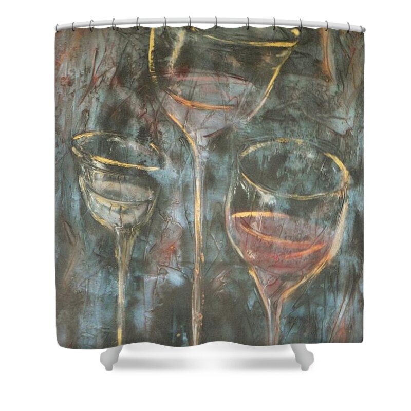 Abstracticle Still Life Shower Curtain featuring the painting Dancing Glasses by Chuck Gebhardt