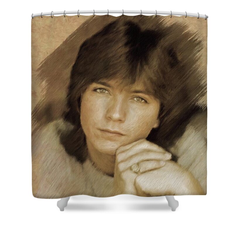 David Shower Curtain featuring the painting David Cassidy, Actor #1 by Esoterica Art Agency