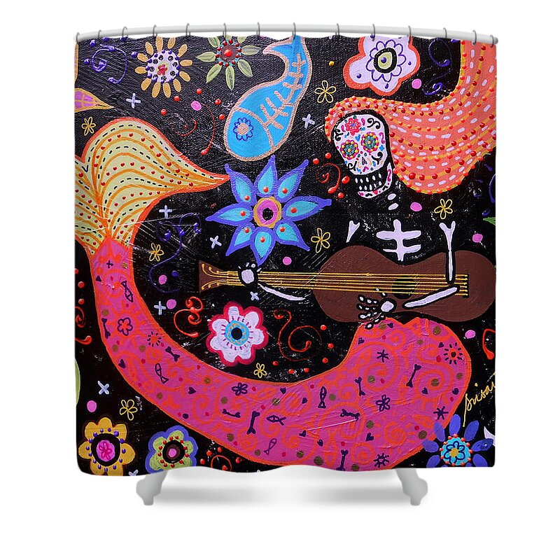 Mermaid Shower Curtain featuring the painting Day Of The Dead Mermaid #1 by Pristine Cartera Turkus