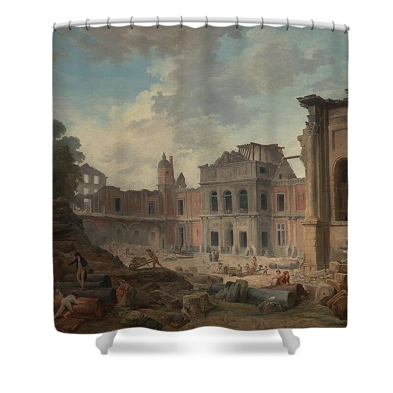 Hubert Robert Shower Curtain featuring the painting Demolition of the Chateau of Meudon by Hubert Robert