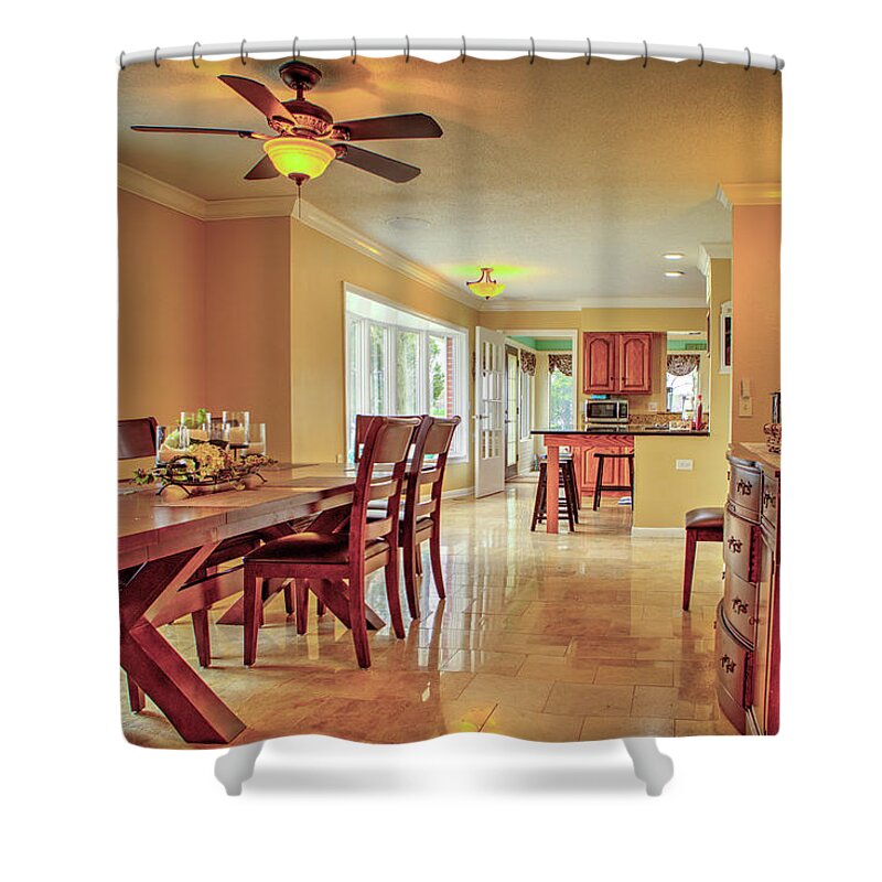Dining Room Shower Curtain featuring the photograph Dining Room into kitchen #1 by Jeff Kurtz