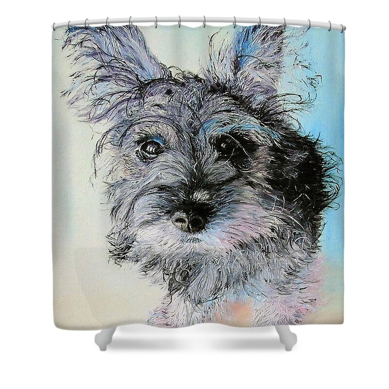 Cuddly Shower Curtain featuring the painting Doggie #2 by Maria Woithofer