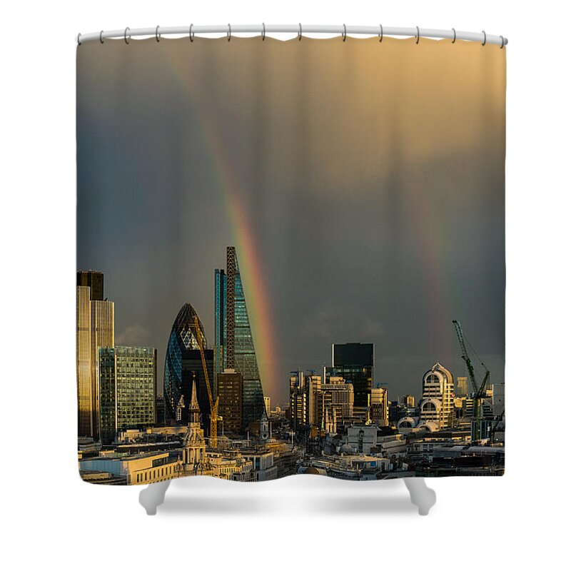 Rainbow Shower Curtain featuring the photograph Double rainbow over the City of London #1 by Gary Eason