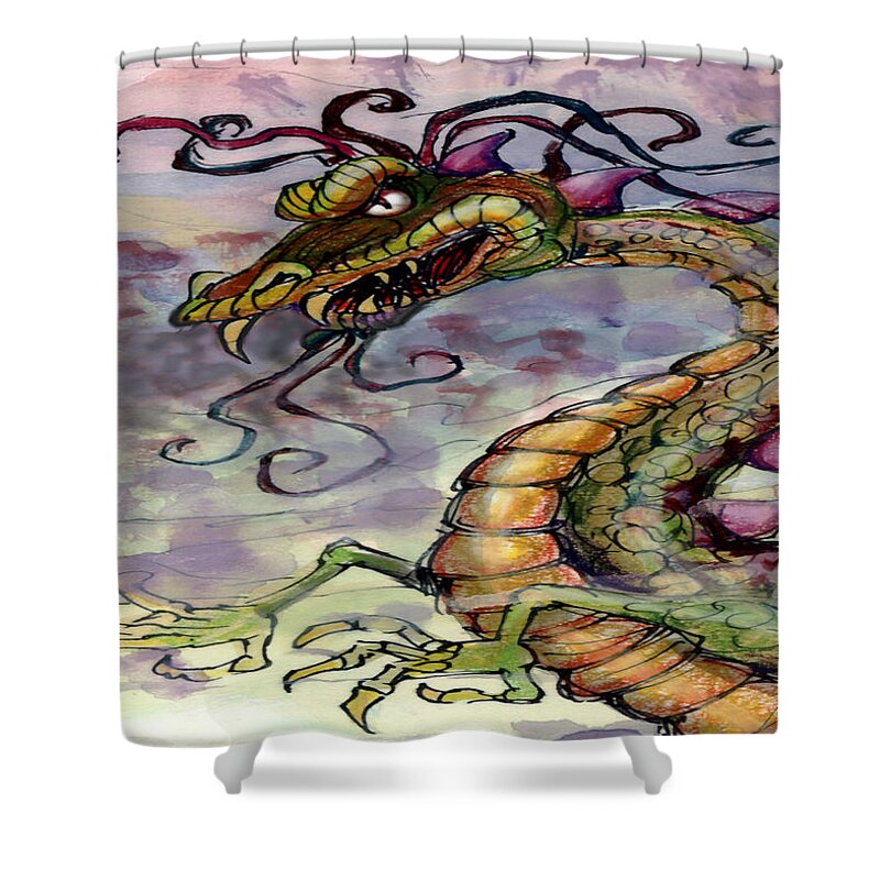 Dragon Shower Curtain featuring the painting Dragon #1 by Kevin Middleton