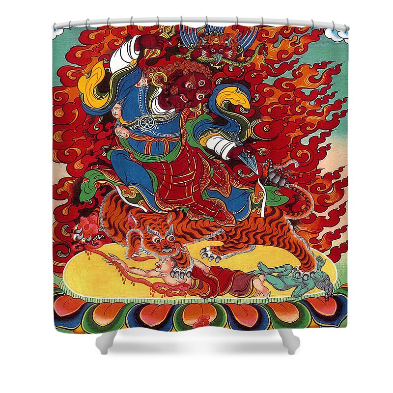 Thangka Shower Curtain featuring the painting Dudjom's Dorje Drollo by Sergey Noskov