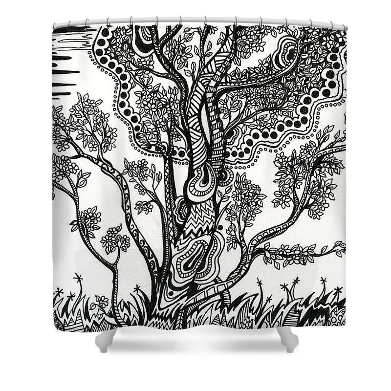 Trees Shower Curtain featuring the drawing Windblown by Danielle Scott