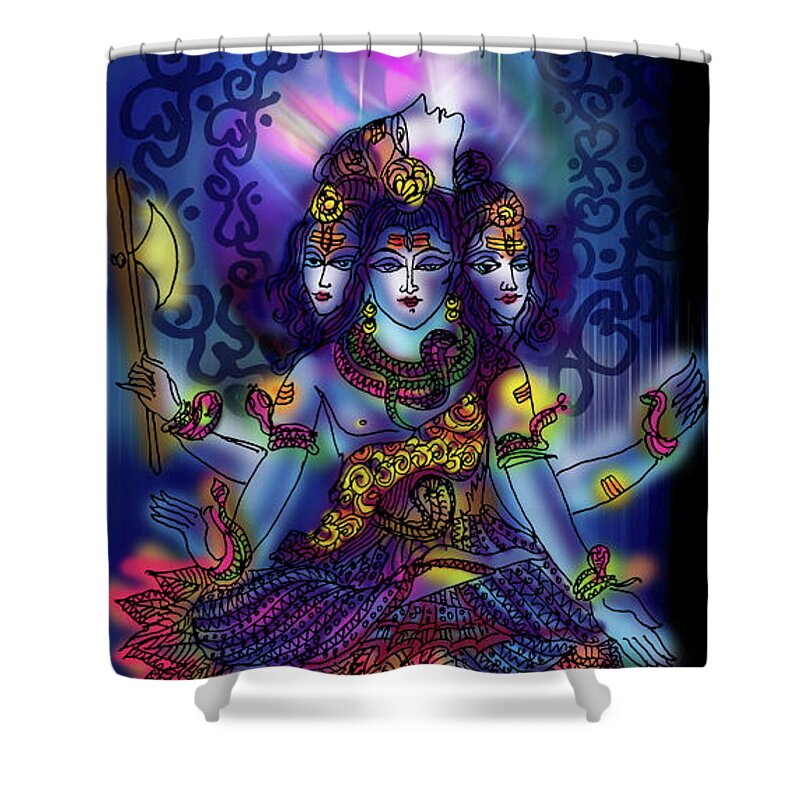 Universe Shower Curtain featuring the painting Enlightened Shiva by Guruji Aruneshvar Paris Art Curator Katrin Suter