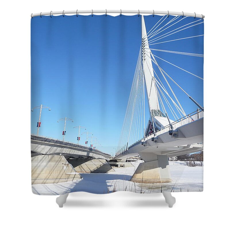 Bridge Shower Curtain featuring the photograph Esplanade Riel #1 by Ruth Kamenev