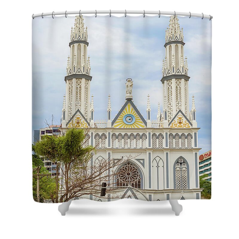 Carmen Shower Curtain featuring the photograph Facade of El Carmen church on Via Espania , El Cangrejo , Panama #1 by Marek Poplawski