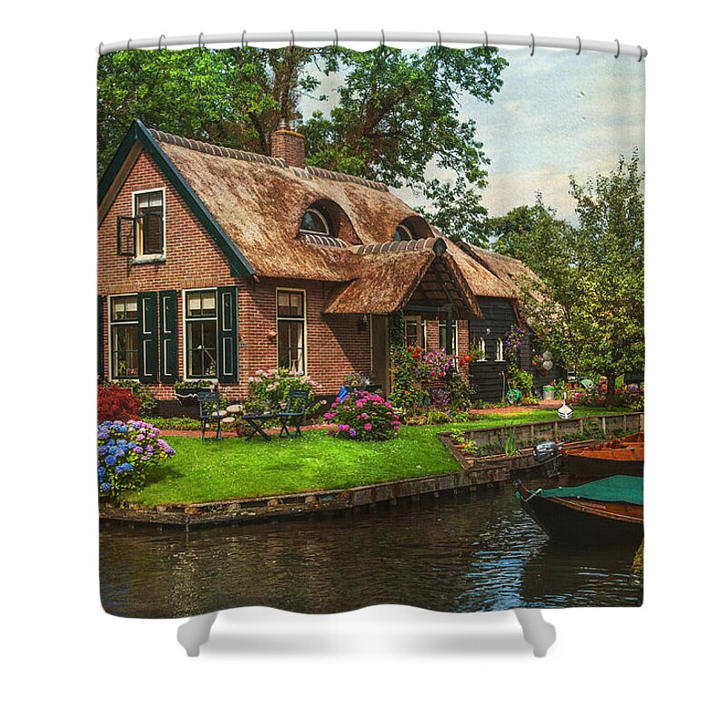 Netherlands Shower Curtain featuring the photograph Fairytale House. Giethoorn. Venice of the North by Jenny Rainbow