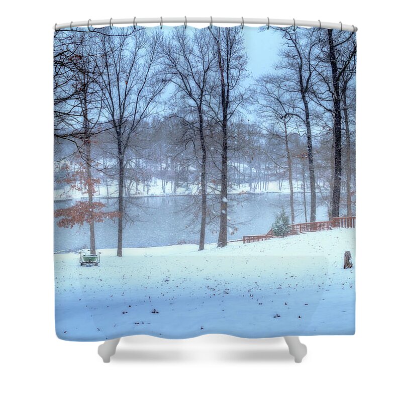 Falling Snow Shower Curtain featuring the photograph Falling Snow - Winter Landscape #2 by Barry Jones