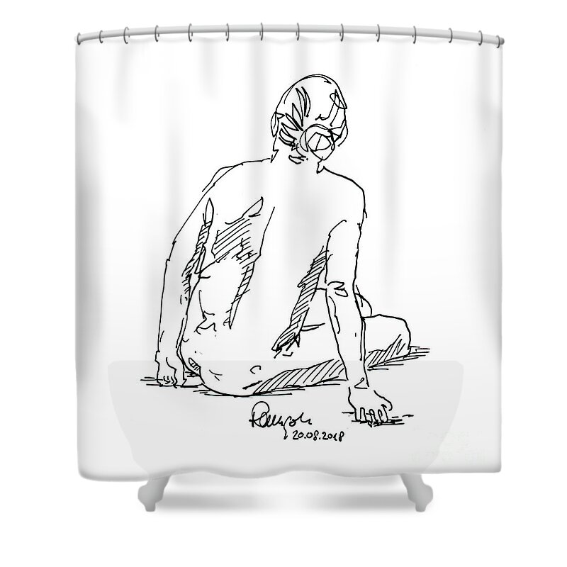 Figure Drawing Shower Curtain featuring the drawing Female Figure Drawing Sitting Pose Fountain Pen Ink by Frank Ramspott