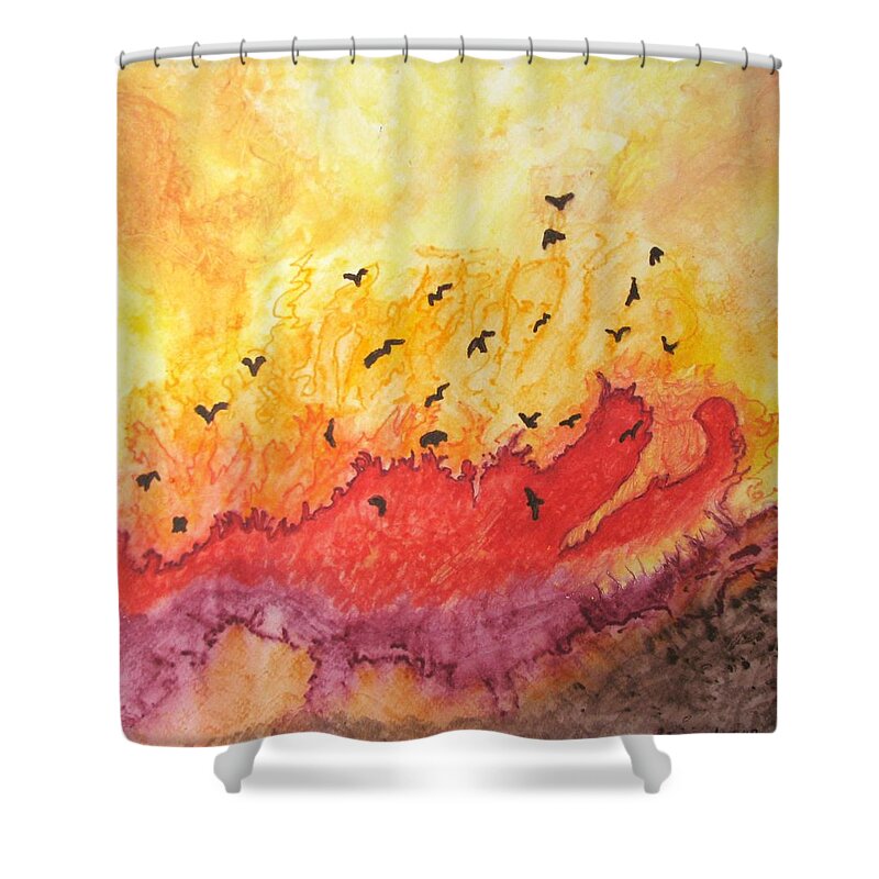 Birds Shower Curtain featuring the painting Fire Birds by Patricia Arroyo