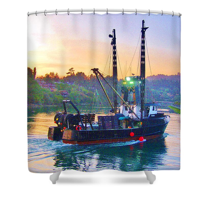 Sky Shower Curtain featuring the photograph Fishing Boat #1 by Marilyn Diaz