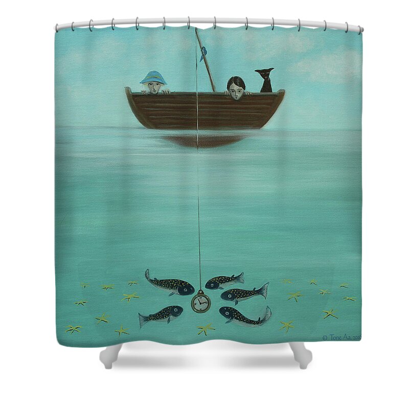 Couple Shower Curtain featuring the painting Fishing for Time #1 by Tone Aanderaa