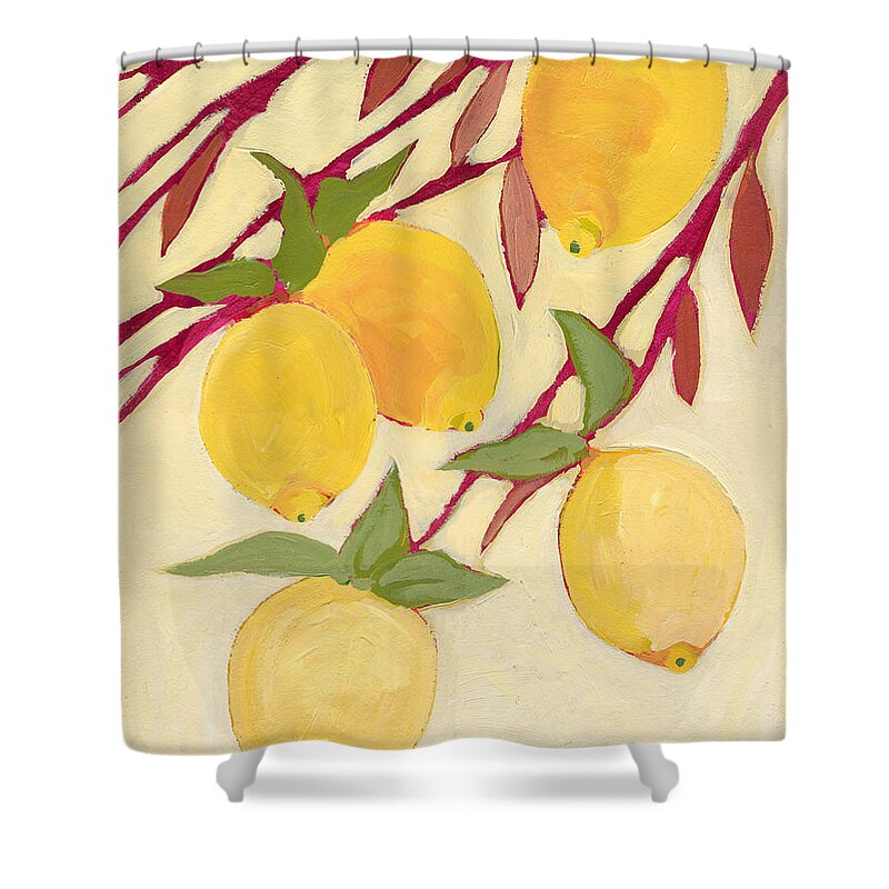 Lemon Shower Curtain featuring the painting Five Lemons by Jennifer Lommers