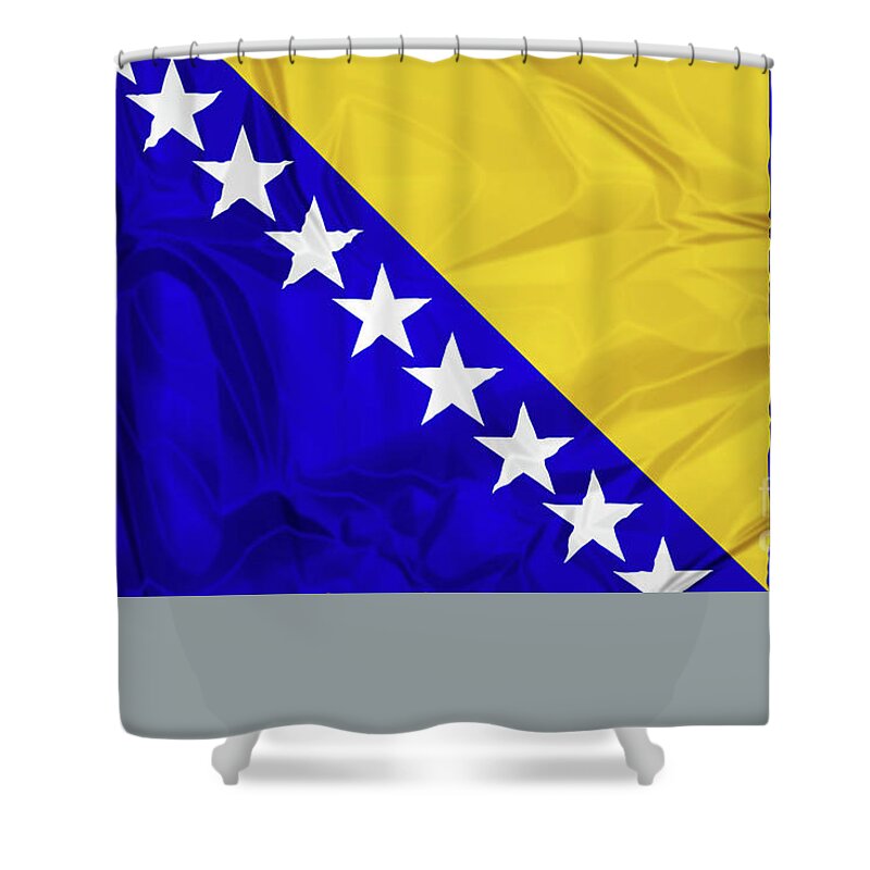 Bosnia Shower Curtain featuring the digital art Flag of Bosnia #1 by Benny Marty