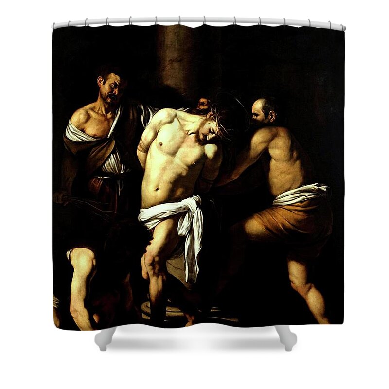 Italian Shower Curtain featuring the painting Flagellation Of Christ #2 by Troy Caperton
