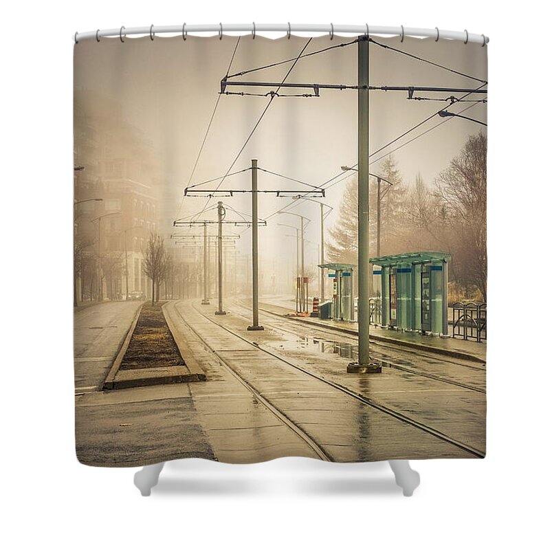 Cityart Shower Curtain featuring the digital art Fog Deserted Street #1 by Nicky Jameson