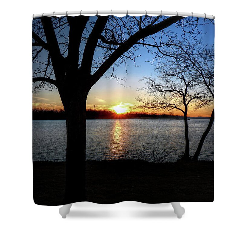 Ford Lake Sunset Shower Curtain featuring the photograph Ford Lake Sunset #1 by Pat Cook