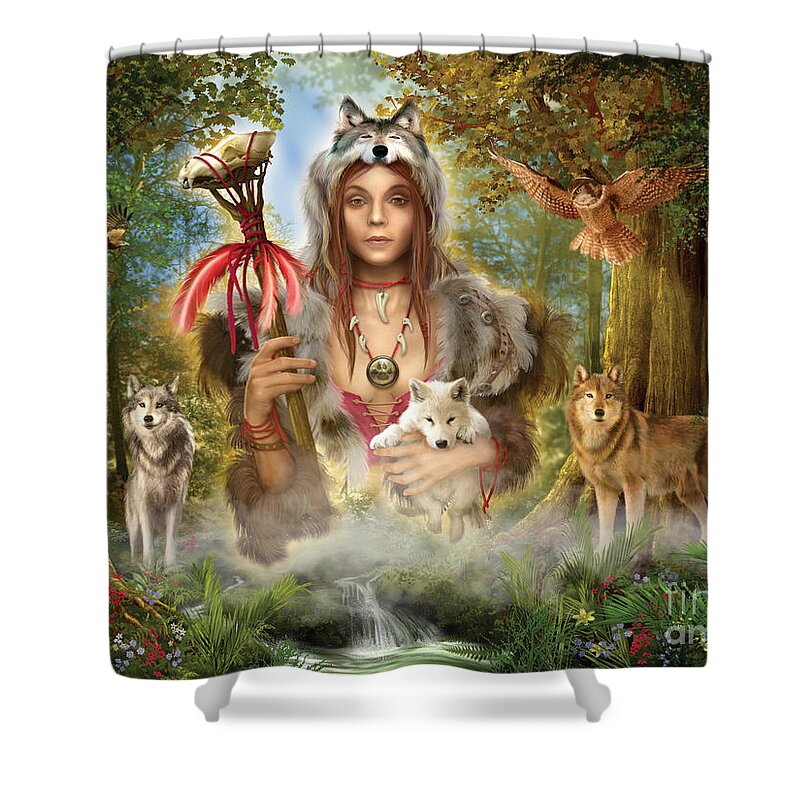Magical Shower Curtain featuring the digital art Forest Wolves #1 by MGL Meiklejohn Graphics Licensing