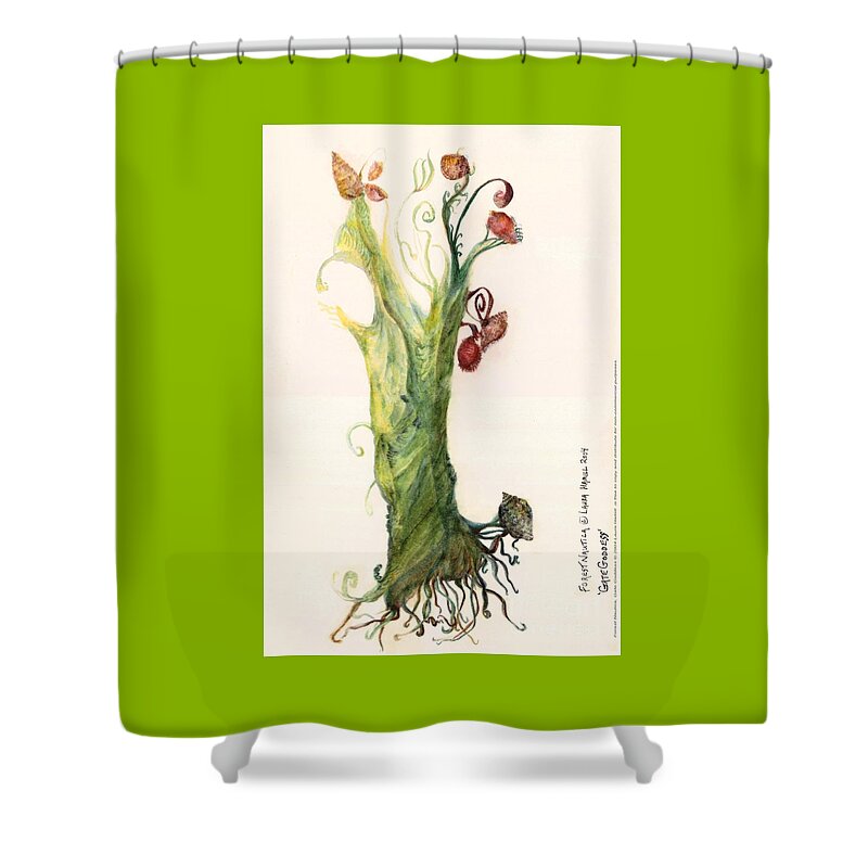 Tree Shower Curtain featuring the painting Gate Goddess of Forest Nautica #1 by Laura Hamill