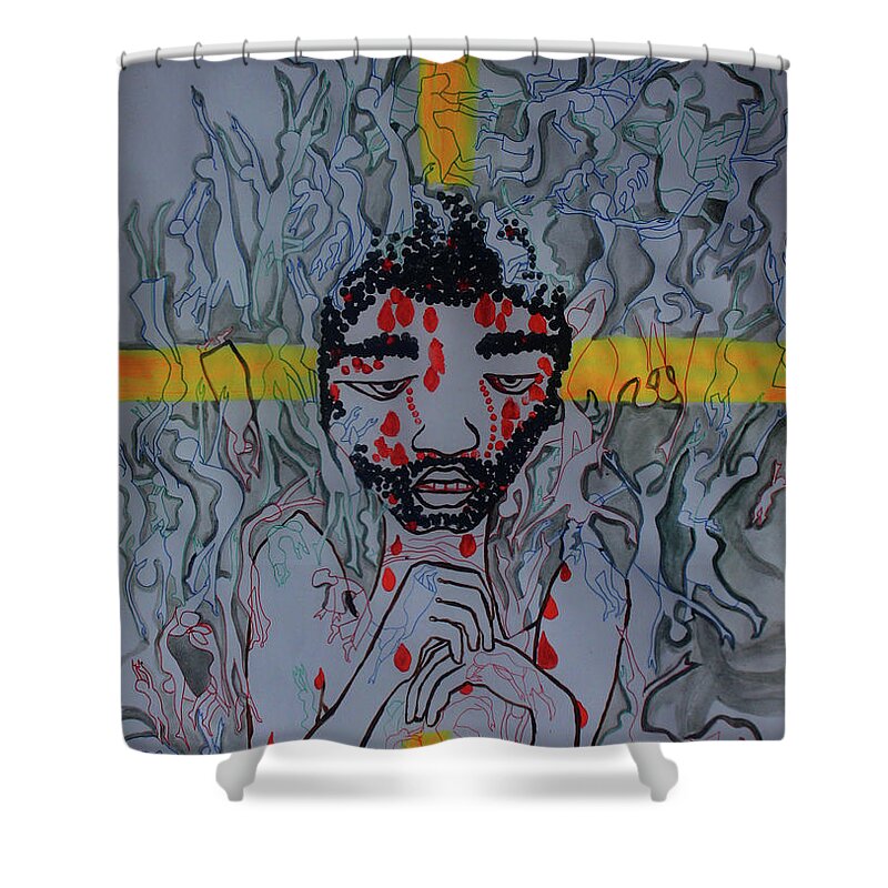 Jesus Shower Curtain featuring the painting Gethsemanes Call #1 by Gloria Ssali