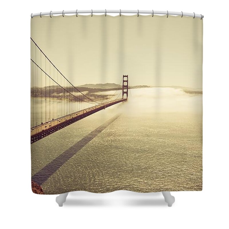 Golden Gate Shower Curtain featuring the photograph Golden Gate #1 by Mariel Mcmeeking