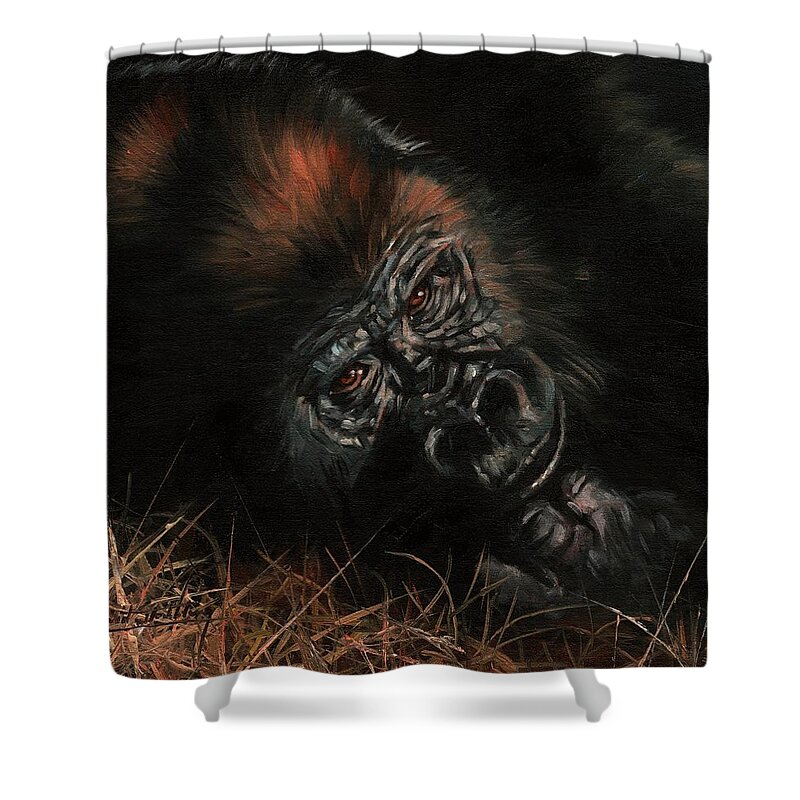 Gorilla Shower Curtain featuring the painting Gorilla #1 by David Stribbling