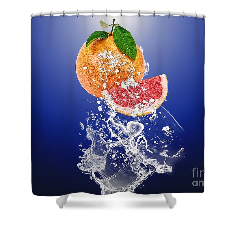 Grapefruit Shower Curtain featuring the mixed media Grapefruit Splash #1 by Marvin Blaine