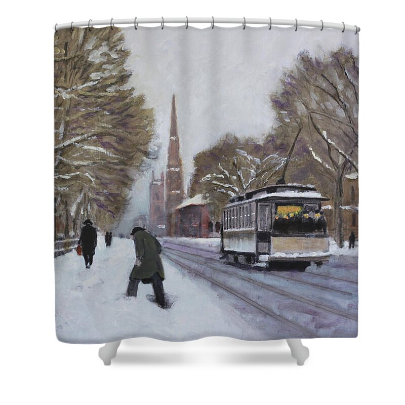 Winter Shower Curtain featuring the painting Great Lakes Commuters #2 by David Zimmerman