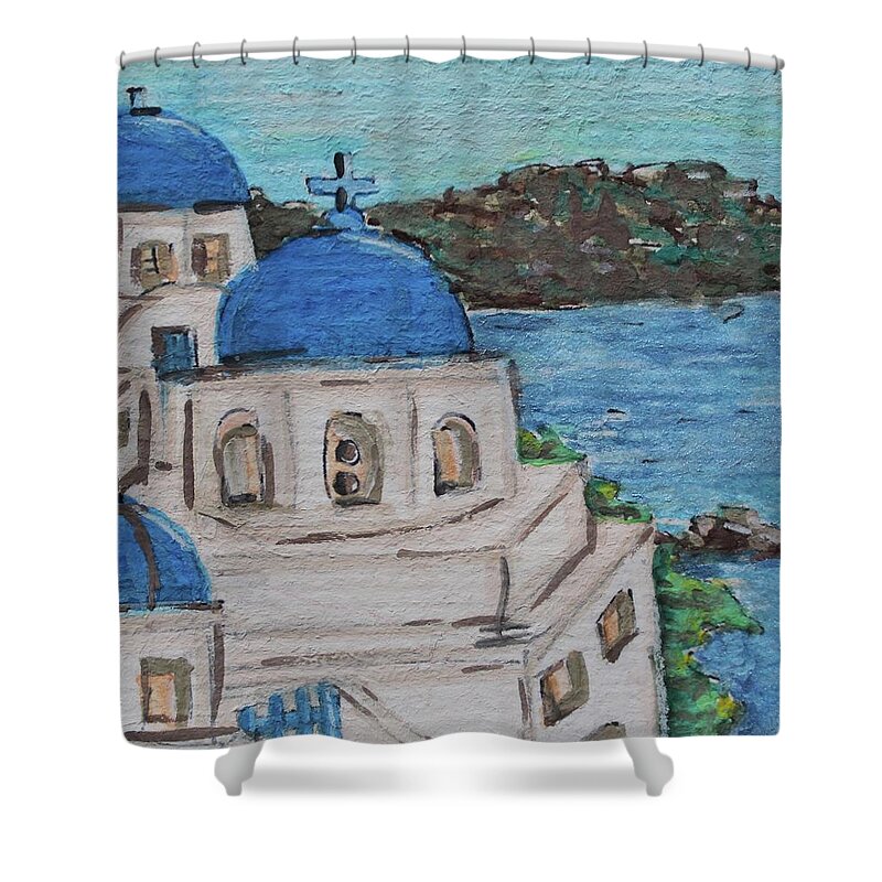 Painting Shower Curtain featuring the painting Greece #1 by Art By Naturallic