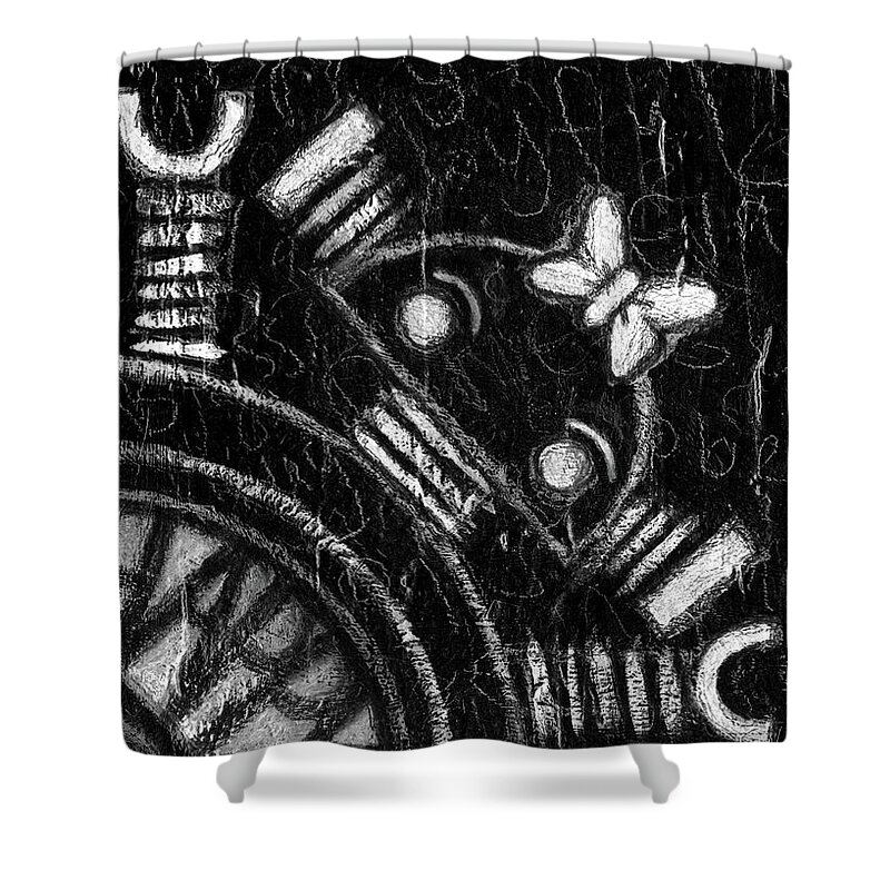 Happy Shower Curtain featuring the drawing Happy Bot by Roseanne Jones