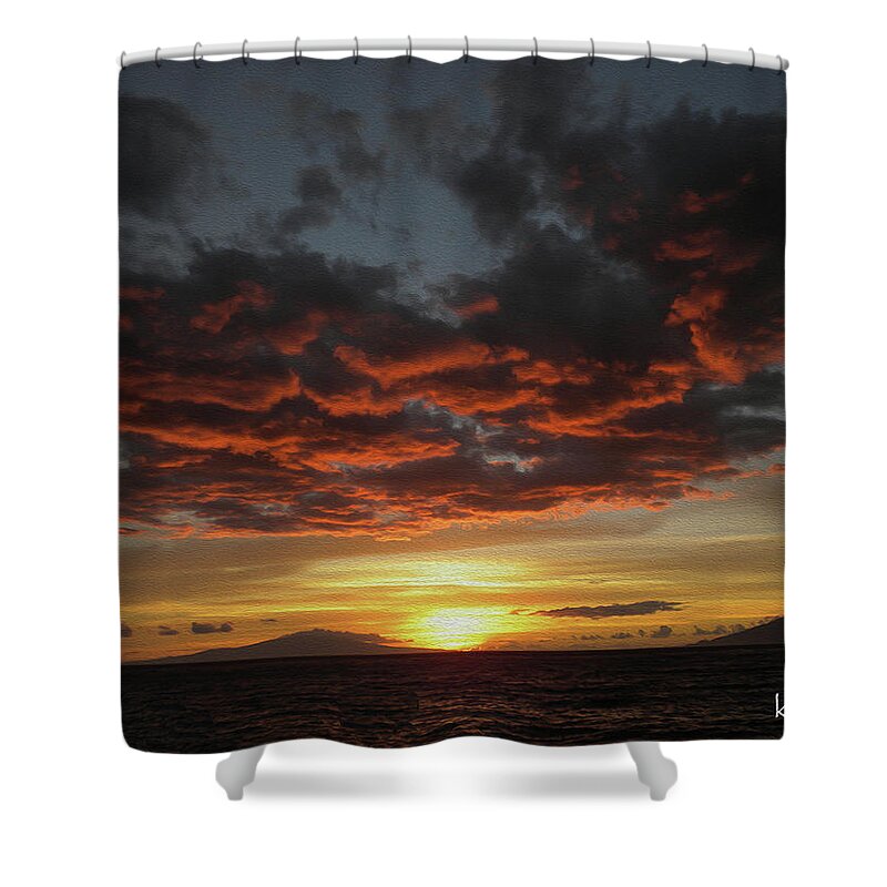 Hawaii Shower Curtain featuring the digital art Hawaiian Sunset #2 by Kedoki