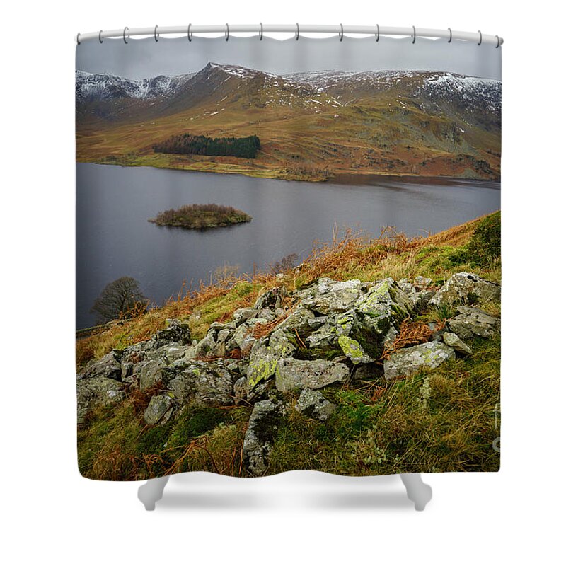 Cumbria Shower Curtain featuring the photograph Haweswater by Smart Aviation