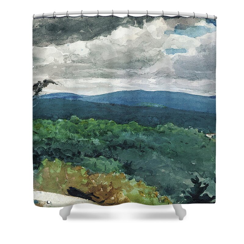 Winslow Homer Shower Curtain featuring the drawing Hilly Landscape by Winslow Homer