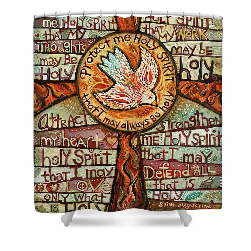 Jen Norton Shower Curtain featuring the painting Holy Spirit Prayer by St. Augustine by Jen Norton